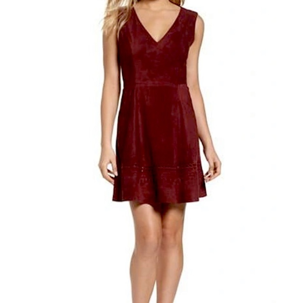 BB Dakota Burgundy Lynne Faux Suede Skater Dress Size 0